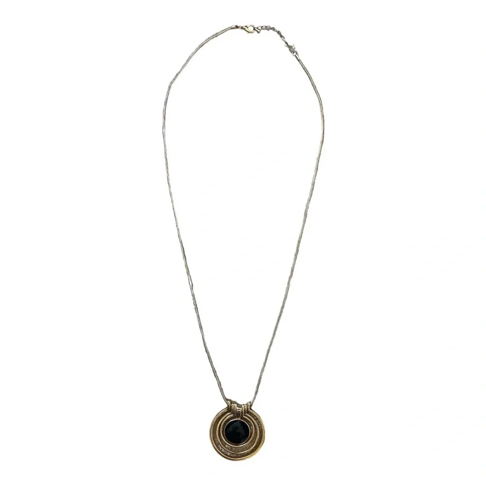 Gold Metal & Black Resin Medallion Statement Necklace.